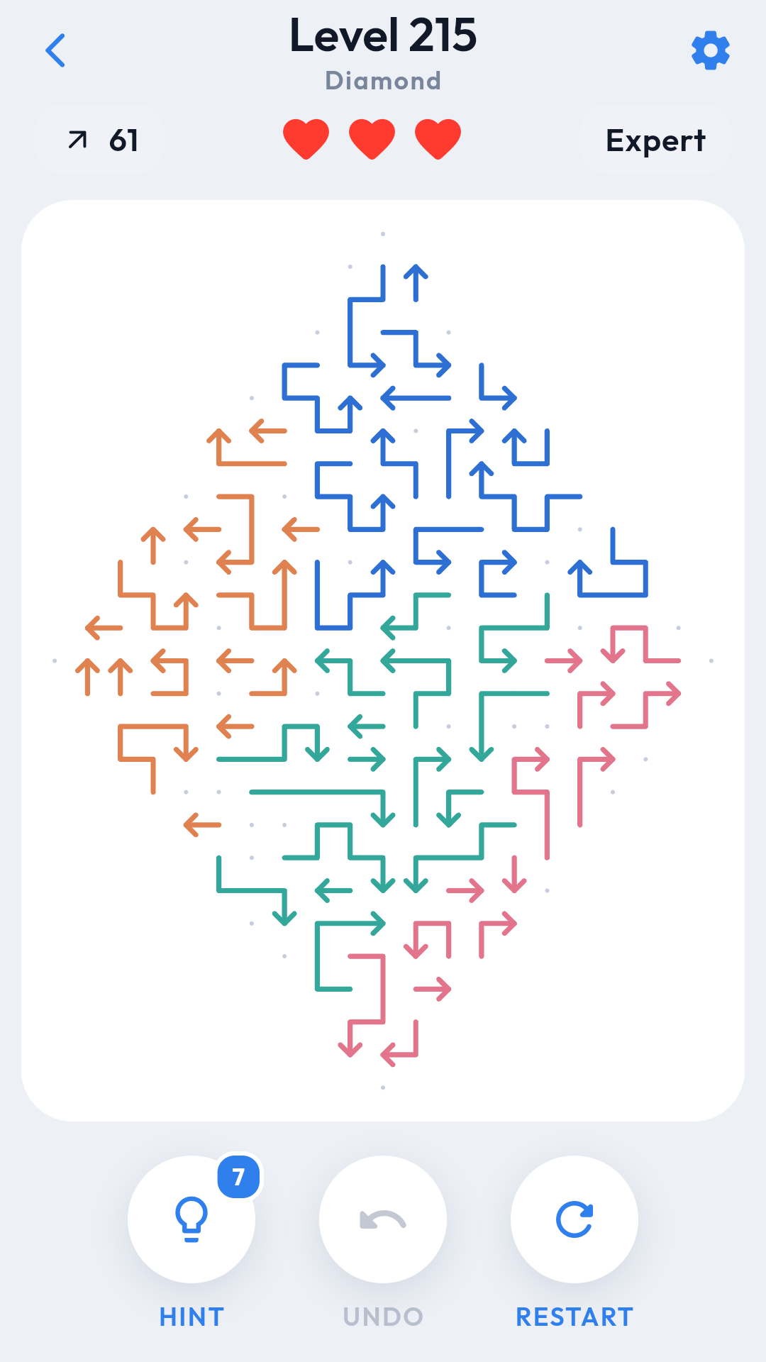 Arrow Buddy board mid-solve